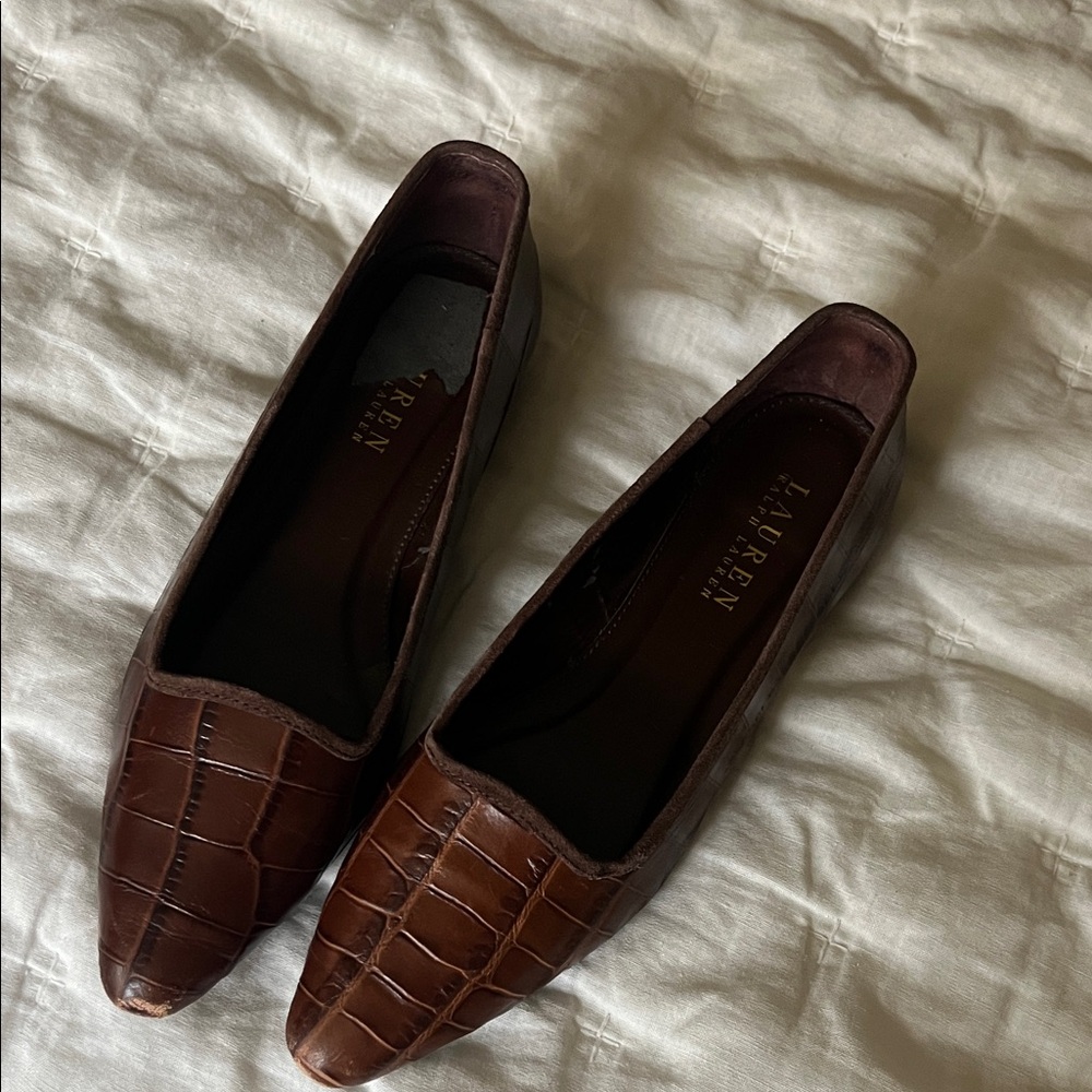 Lauren Ralph Lauren Dark Brown Crocodile-Patterned Flats